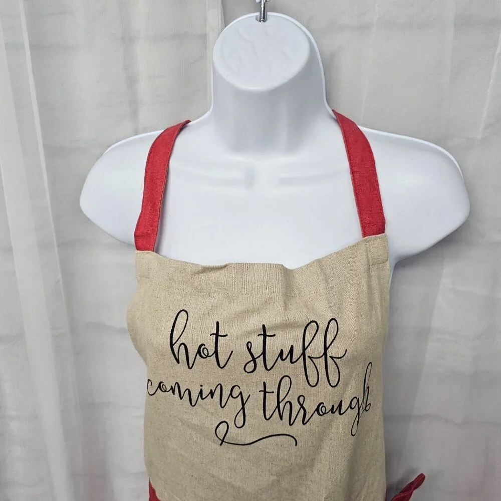 Jo Ann Fabric Tan Red Paisley Bow Apron Linen Blend Boho OSFA